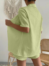 Load image into Gallery viewer, Button Up Short Sleeve Shirt and Drawstring Shorts Set