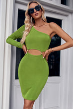 Load image into Gallery viewer, Asymmetrical Long Sleeve One Shoulder Cutout Dress
