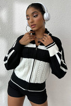 Load image into Gallery viewer, Cable-Knit Color Block Raglan Sleeve Cardigan