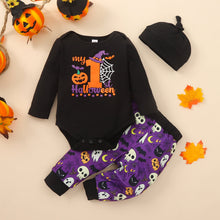 Load image into Gallery viewer, Baby MY FIRST HALLOWEEN Graphic Round Neck Bodysuit and Printed Long Pants Set
