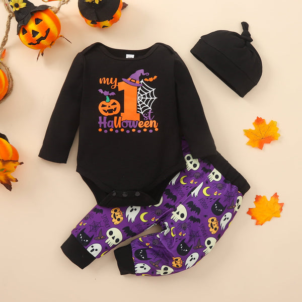 Baby MY FIRST HALLOWEEN Graphic Round Neck Bodysuit and Printed Long Pants Set
