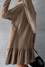 Load image into Gallery viewer, Notched Long Sleeve Ruffle Hem Mini Dress