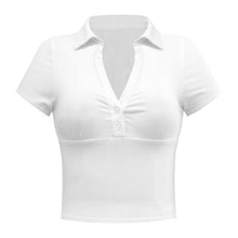 Load image into Gallery viewer, Buttoned Johnny Collar Short Sleeve Top