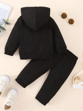 Load image into Gallery viewer, Baby Two-Tone Hoodie and Letter Graphic Joggers Set