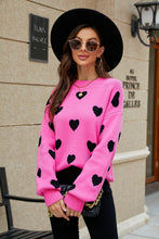 Load image into Gallery viewer, Heart Pattern Lantern Sleeve Round Neck Tunic Sweater