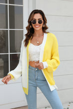 Load image into Gallery viewer, Open Front Contrast Color Balloon Sleeve Cardigan