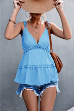 Load image into Gallery viewer, Frill Trim Sleeveless Plunge Top