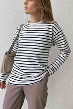 Load image into Gallery viewer, Round Neck Striped Dropped Shoulder T-Shirt