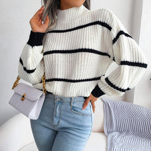 Load image into Gallery viewer, Striped Mock Neck Dropped Shoulder Sweater