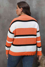 Load image into Gallery viewer, Plus Size Striped V-Neck Dropped Shoulder Sweater