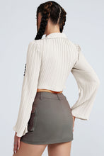 Load image into Gallery viewer, Tie Front Johnny Collar Flare Sleeve Cropped Top