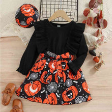 Load image into Gallery viewer, Baby Girl Halloween Theme Bow Front Round Neck Dress