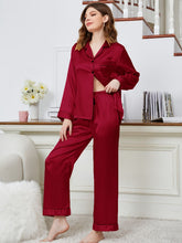 Load image into Gallery viewer, Lapel Collar Long Sleeve Top and Pants Pajama Set