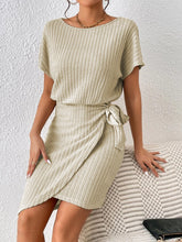 Load image into Gallery viewer, Ribbed Boat Neck Short Sleeve Dress