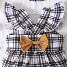 Load image into Gallery viewer, Baby Plaid Square Neck Bow Detail Jumpsuit