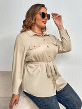 Load image into Gallery viewer, Plus Size Tie Belt Long Sleeve Shirt