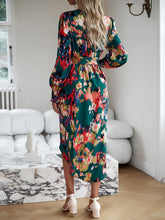 Load image into Gallery viewer, Printed Tie Front Lantern Sleeve Dress