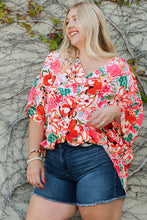 Load image into Gallery viewer, Plus Size Floral V-Neck Half Sleeve Shirt