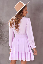 Load image into Gallery viewer, Tied Plunge Smocked Waist Flounce Sleeve Dress