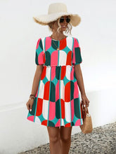 Load image into Gallery viewer, Geometric Frill Round Neck Short Sleeve Dress