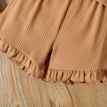 Load image into Gallery viewer, Baby Girl Ribbed Top and Belted Ruffle Hem Shorts Set