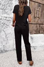 Load image into Gallery viewer, Round Neck Short Sleeve Top and Pants Set