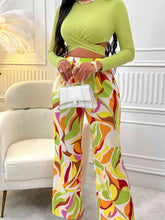 Load image into Gallery viewer, Crisscross Tied Top and Straight Leg Pants Set