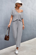 Load image into Gallery viewer, V-Neck Short Sleeve T-Shirt and Drawstring Waist Pants Set