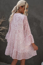 Load image into Gallery viewer, Printed Notched Neck Flare Sleeve Tiered Dress