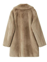 Load image into Gallery viewer, Faux Fur Button Up Lapel Neck Coat with Pocket