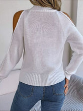 Load image into Gallery viewer, Cable-Knit Turtleneck Cold Shoulder Sweater