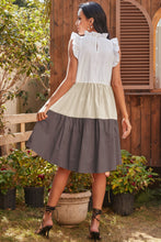 Load image into Gallery viewer, Color Block Mock Neck Frill Trim Mini Dress