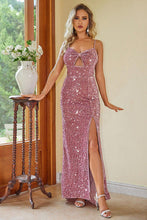 Load image into Gallery viewer, Party Sequin Slit Spaghetti Strap Dress