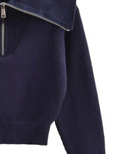 Load image into Gallery viewer, Half Zip Ribbed Collared Neck Knit Top