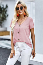 Load image into Gallery viewer, Buttoned V-Neck Short Sleeve Top