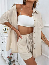 Load image into Gallery viewer, Button Up Shirt and Drawstring Shorts Set