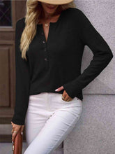 Load image into Gallery viewer, Round Neck Buttoned Long Sleeve T-Shirt
