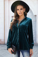 Load image into Gallery viewer, Button Up Collared Neck Long Sleeve Velvet Shirt