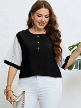 Load image into Gallery viewer, Plus Size Contrast Decorative Button Half Sleeve Top