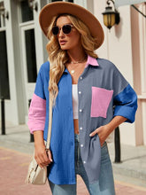 Load image into Gallery viewer, Color Block Button Up Collared Neck Shirt