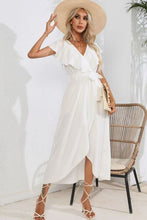 Load image into Gallery viewer, Ruffled Tied V-Neck Midi Dress