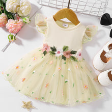 Load image into Gallery viewer, Embroidered Round Neck Flutter Sleeve Dress
