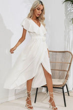 Load image into Gallery viewer, Ruffled Tied V-Neck Midi Dress