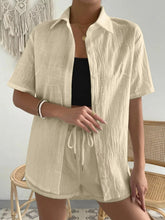 Load image into Gallery viewer, Button Up Short Sleeve Shirt and Drawstring Shorts Set