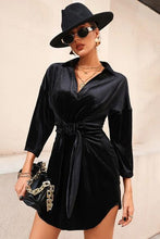 Load image into Gallery viewer, Tie Waist Collared Neck Mini Dress