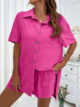 Load image into Gallery viewer, Button Up Shirt and Drawstring Shorts Set