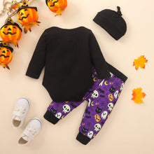 Load image into Gallery viewer, Baby MY FIRST HALLOWEEN Graphic Round Neck Bodysuit and Printed Long Pants Set