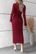 Load image into Gallery viewer, V-Neck Long Sleeve Ribbed Sweater Dress