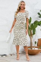 Load image into Gallery viewer, Frill Printed Tie Waist Midi Dress