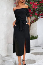 Load image into Gallery viewer, Tie-Waist Off-Shoulder Split Dress